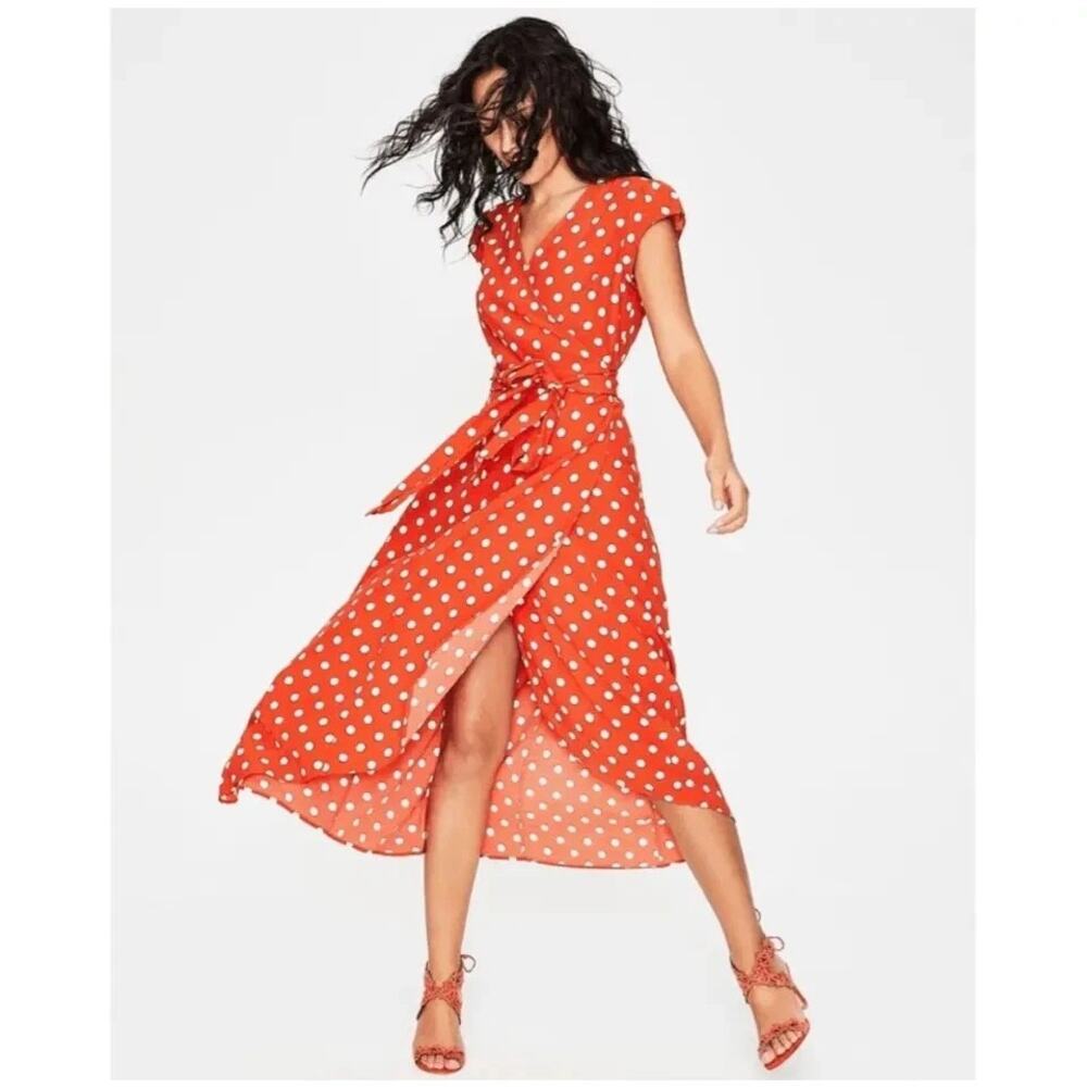 Boden Red Polka Dot Midi Wrap Dress